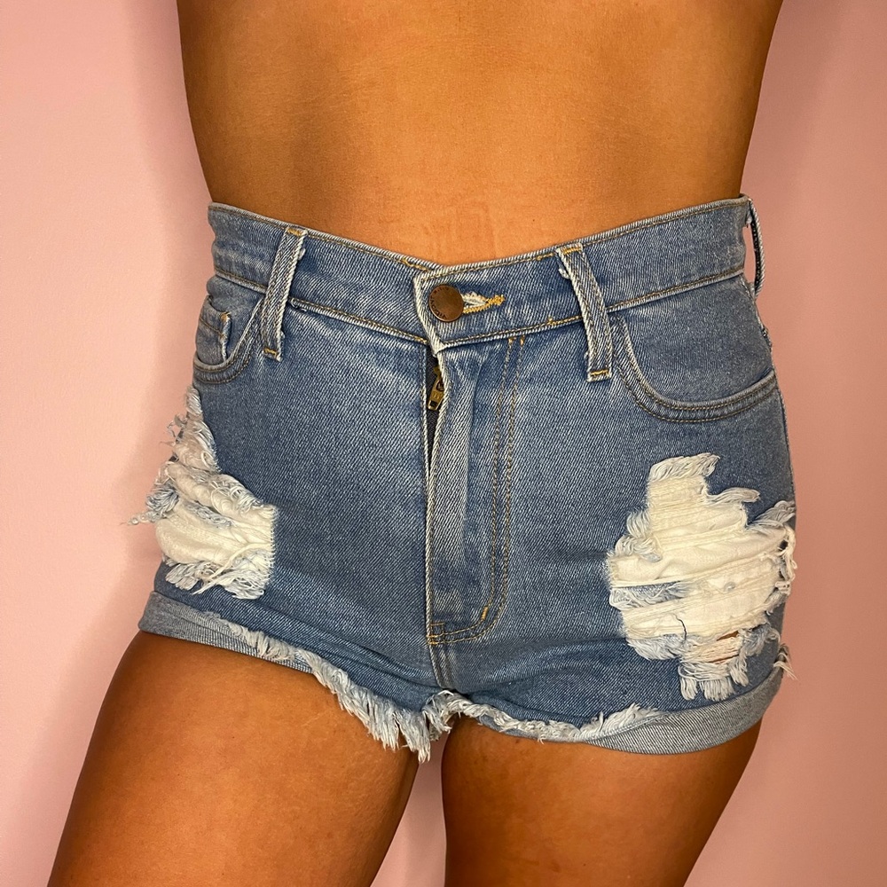 Denim distressed cuffed shorts